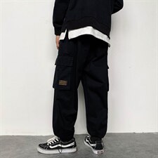 2021秋季新港风大码男工装直筒阔抽绳腿束脚九分休闲裤K2013-P45，男装休闲裤，电商A001