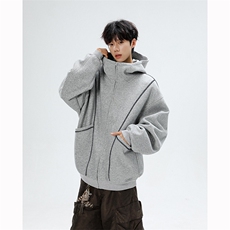 美式重磅立体硬挺卫衣男春秋潮牌设计感连帽开衫廓形外套KS004P68，女装短外套，电商B312