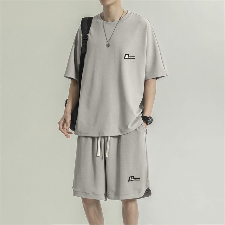 运动套装夏季跑步冰丝短袖夏装薄款透气宽松休闲TZ11-特批-70,男装休闲套装,星座718