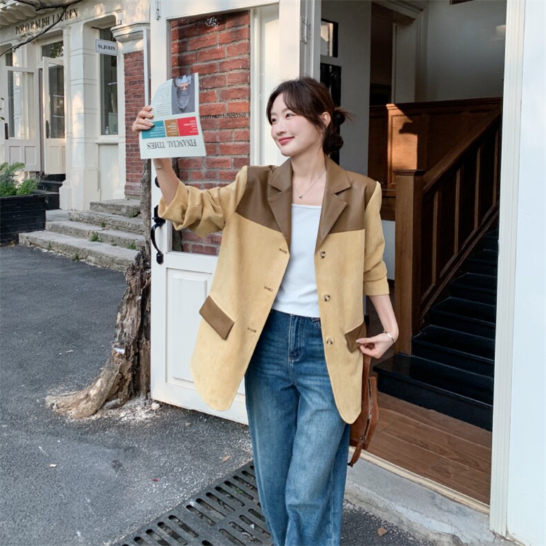 2026新款现货 韩系复古撞色拼接休闲气质小西装    P155 K248图片