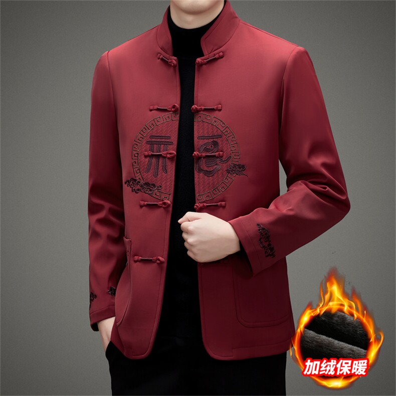 继续主推中老年风唐装棉服中山装盘扣男加绒复古棉衣外套图片