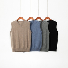 秋冬季新款舒适时尚百搭12针V领马甲，男装背心/马甲，伊绒腾羊绒
