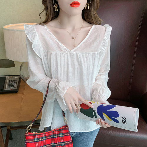 很仙宽松洋气棉麻防晒上衣早秋长袖衬衫女士上衣，女装蕾丝衫/雪纺衫，潮品会