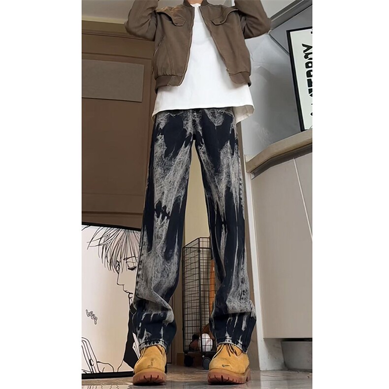 美式高街vibe小众扎染直筒牛仔裤货号K668P60,男装牛仔裤,电商A063