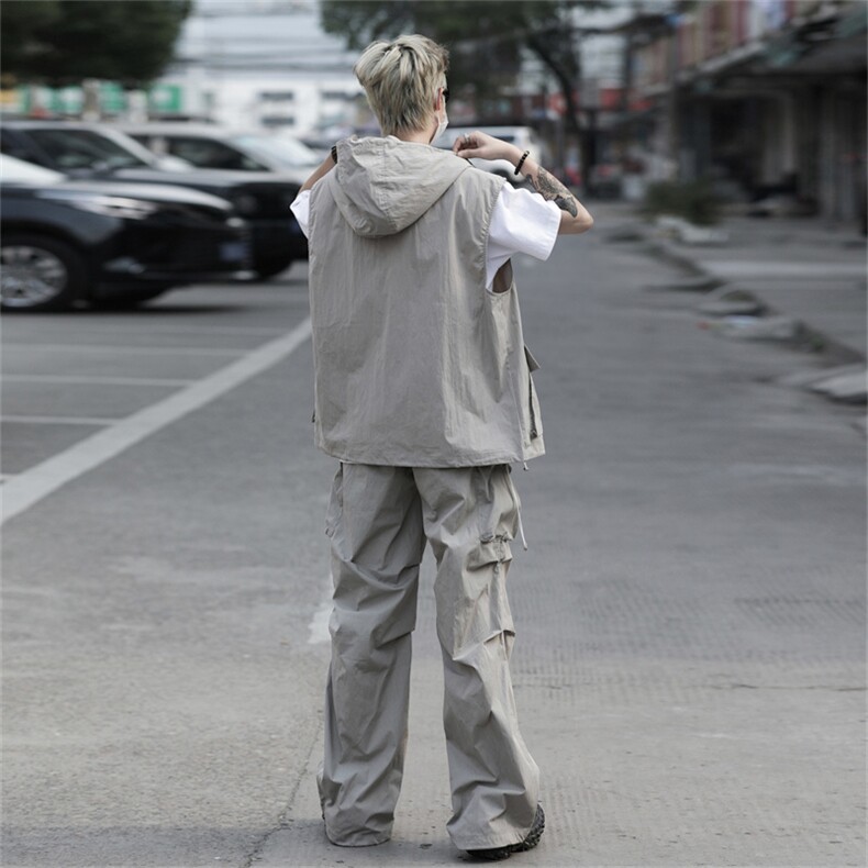 套装男韩版潮流无袖外套高街帅气2023夏季ins宽松假两件W4919-P65,男装休闲套装,星座412-3