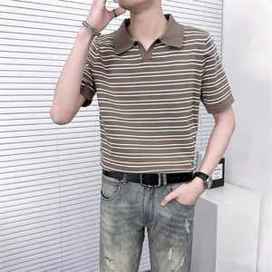 条纹标准2024夏季原宿气质新款短袖青春流行潮流男POLO衫 TM24图片