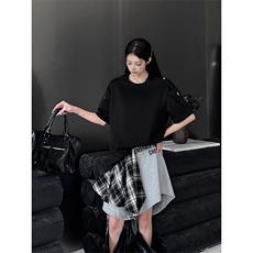 DP00337-P38美式垫肩设计感短袖T恤女2025夏季新款宽松工装上衣，男装T恤，电商C233
