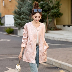 国风年轻款漂亮提花外套女中长款2025春高端缎面减龄收腰显瘦上衣，女装短外套，姿衣坊