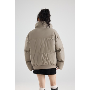 现货5W件冬季三防重磅硬挺boxy短款羽绒立领PU皮棉衣外套加厚棉服图片