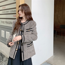 小香风轻奢高级感毛呢外套女2025秋冬新款撞色拼接气质百搭上衣，女装毛呢外套，2C327
