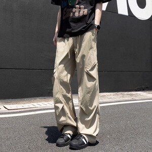 复古潮牌直筒伞兵裤夏季情侣宽松薄款褶皱潮流工装裤男XSQ87图片