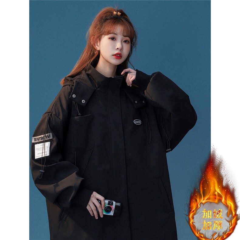 1加绒加厚中性风冲锋衣男宽松工装夹克外套男JK7569加厚P90控128，女装棉衣/棉服，星座226-2