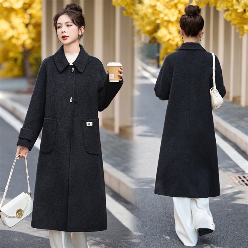 2024冬季新款女装双面毛呢大衣时尚显瘦长款外套,女装双面呢大衣,艾尚靓装