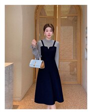 韩版修身淑女气质高雅百搭连衣裙，女装连衣裙，荷塘月色