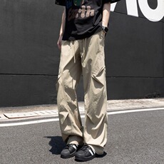 复古潮牌直筒伞兵裤夏季情侣宽松薄款褶皱休闲裤户外潮流工装裤男，男装工装外套，星座1210-1