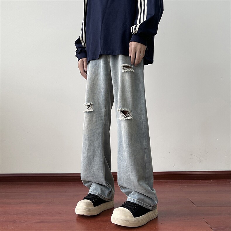 高街破洞牛仔裤男士韩版潮流帅气百搭2024秋季ins长裤RK2095-P46，男装牛仔裤，星座412-3