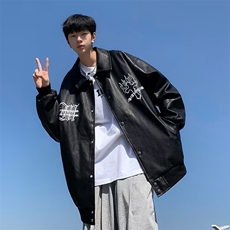 盐系炸街皮衣短外套男2024春秋设计感小众甜酷高级夹克棒球服，男装夹克，星座716-4