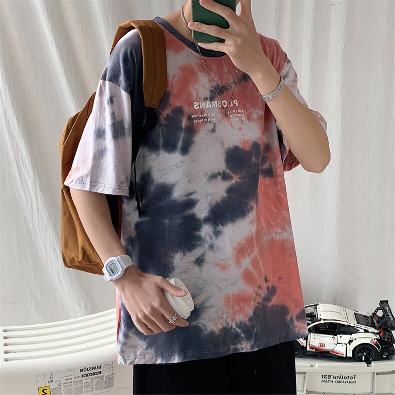 703-T186-P30夏季混色扎染休闲印花T恤M-5XL,男装T恤,星座703