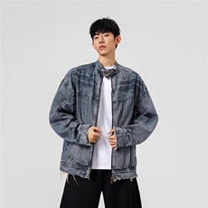 美式水洗短款复古潮牌痞帅拉链街头牛仔衣工装夹克JK4501-P77，男装工装外套，星座208-5
