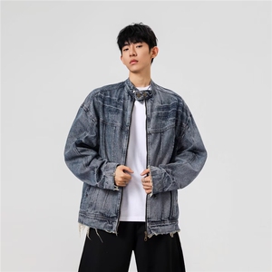 美式水洗短款复古潮牌痞帅拉链街头牛仔衣工装夹克JK4501-P77图片