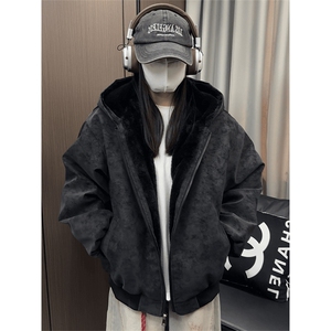 现货高品质美式冬季重磅座山雕大毛毛领pu皮棉衣男女加厚外套图片