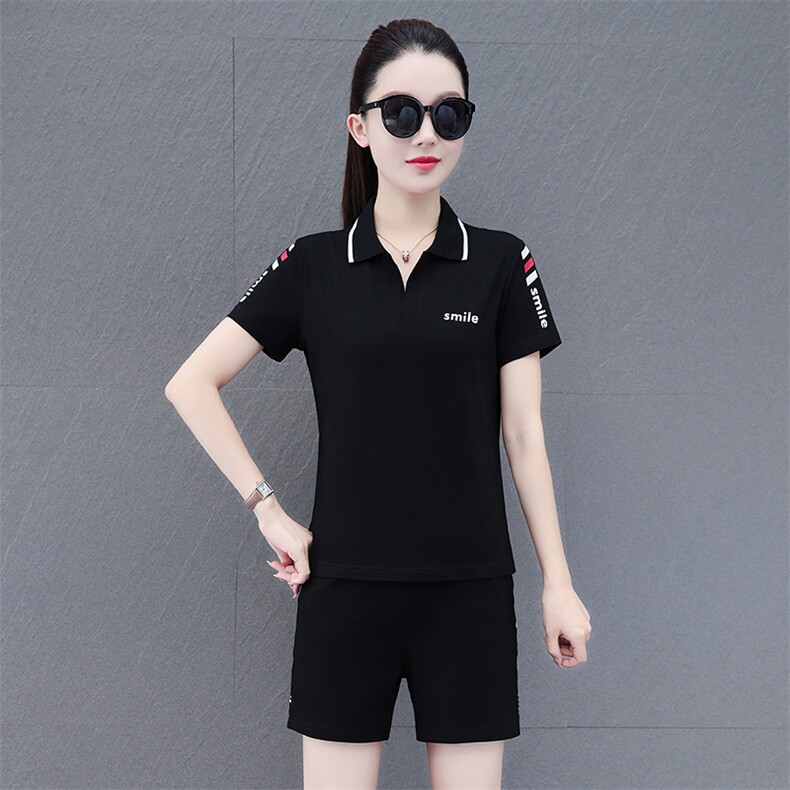 运动服套装女夏季2023年新款时尚洋气休闲女装夏天纯棉短袖两件套,女装运动套装,燕颉服饰