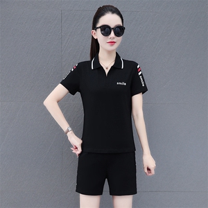 运动服套装女夏季2023年新款时尚洋气休闲女装夏天纯棉短袖两件套图片