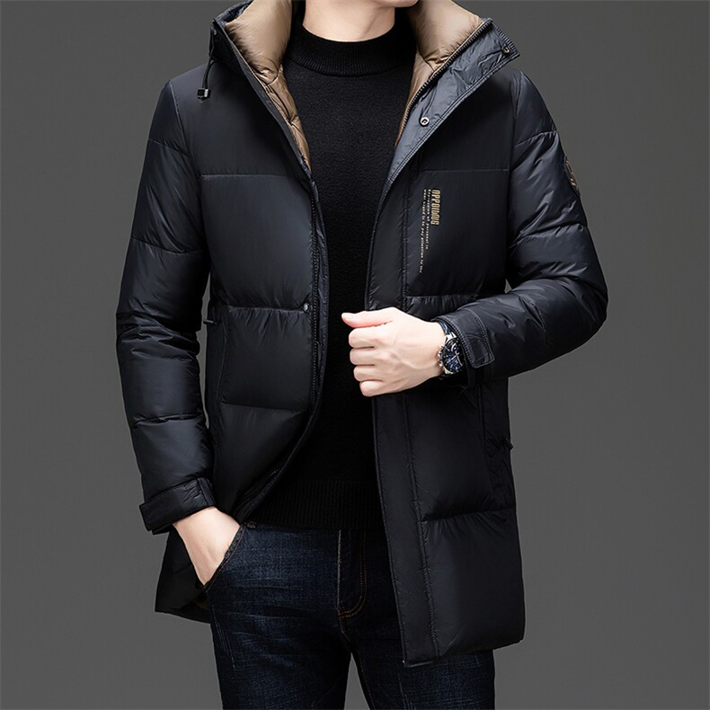 冬款羽绒服男装中长款连帽可脱黑金鸭绒保暖高级羽绒防寒男士外套,男装羽绒服,钱塘6003（原4033）