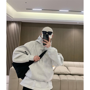 抖音得物高品质二开 26春装重磅宽松结构拉链设计高领连帽卫衣W76图片