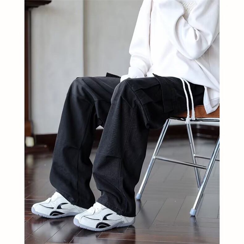 男士黑色工装裤男高级感痞帅裤子男款春秋新款直筒裤阔腿裤拖地裤,男装工装外套,星座506A