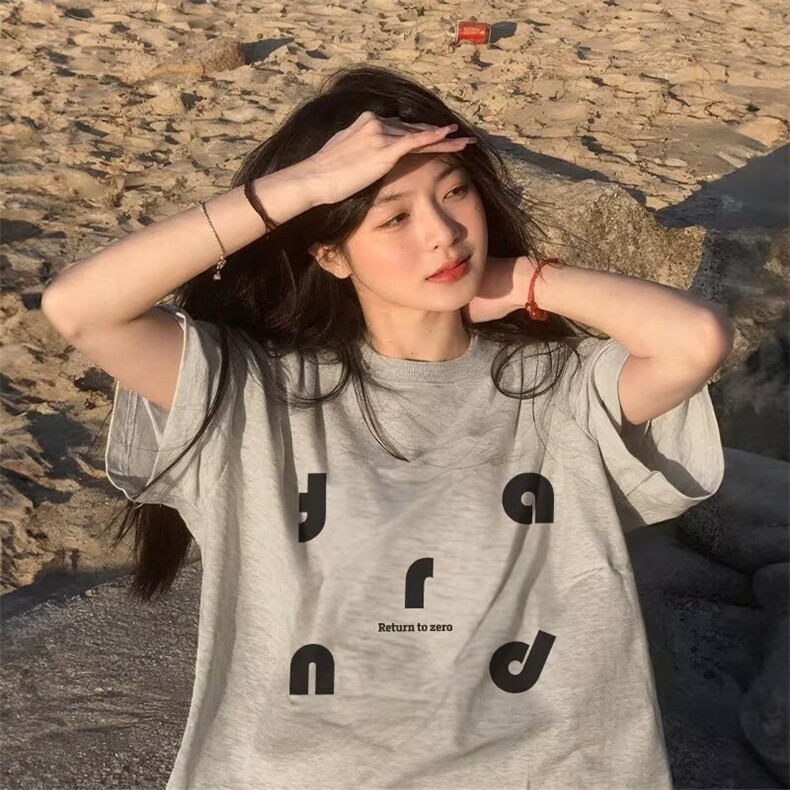 美式短袖女生印花T恤夏季2025新款t恤复古半袖宽松百搭上衣,男装T恤,星座1210-1