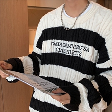 秋冬情侣款新款针织衫圆领毛衣男装港风宽松外套X5581-P75限98，男装针织衫/毛衣，电商A061-1