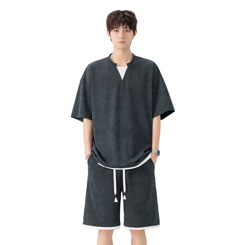特批P55无差价25夏季百搭冰丝扎染假两件复古大码两件套男TZ5362,男装休闲套装,电商A001