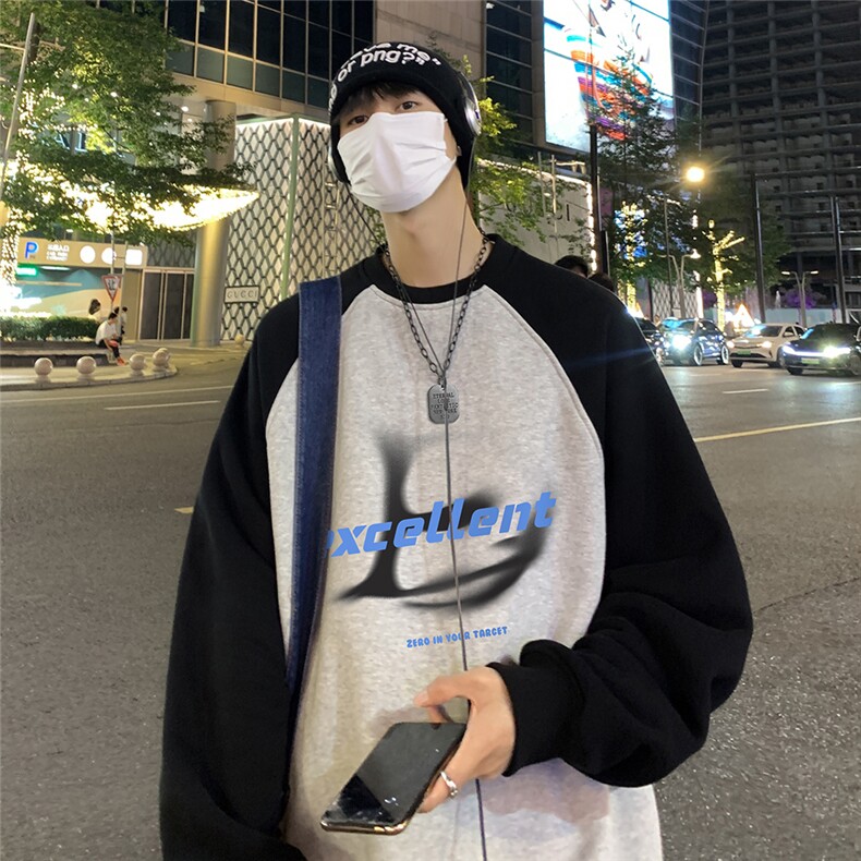 港风新款秋季时尚百搭宽松字母印花圆领套头卫衣WY610P40控58,男装卫衣,电商A268A