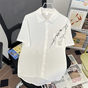 F203-P30 2024夏季新款潮牌港风休闲上衣冰丝短袖衬衫男 现货图片