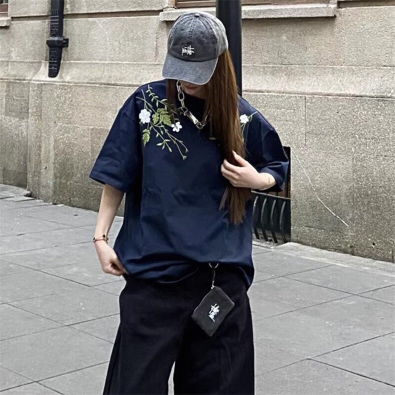 万针全刺绣工艺抖音得物高品质260克重磅纯棉双纱美式高街短袖T恤,男装T恤,电商A486