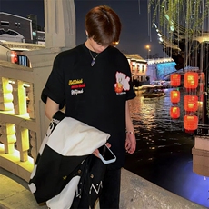 万针全刺绣工艺抖音得物高品质260克重磅纯棉双纱美式高街短袖T恤，男装T恤，电商A486