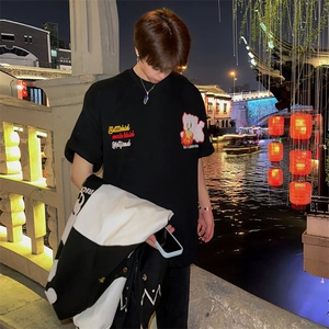 万针全刺绣工艺抖音得物高品质260克重磅纯棉双纱美式高街短袖T恤图片