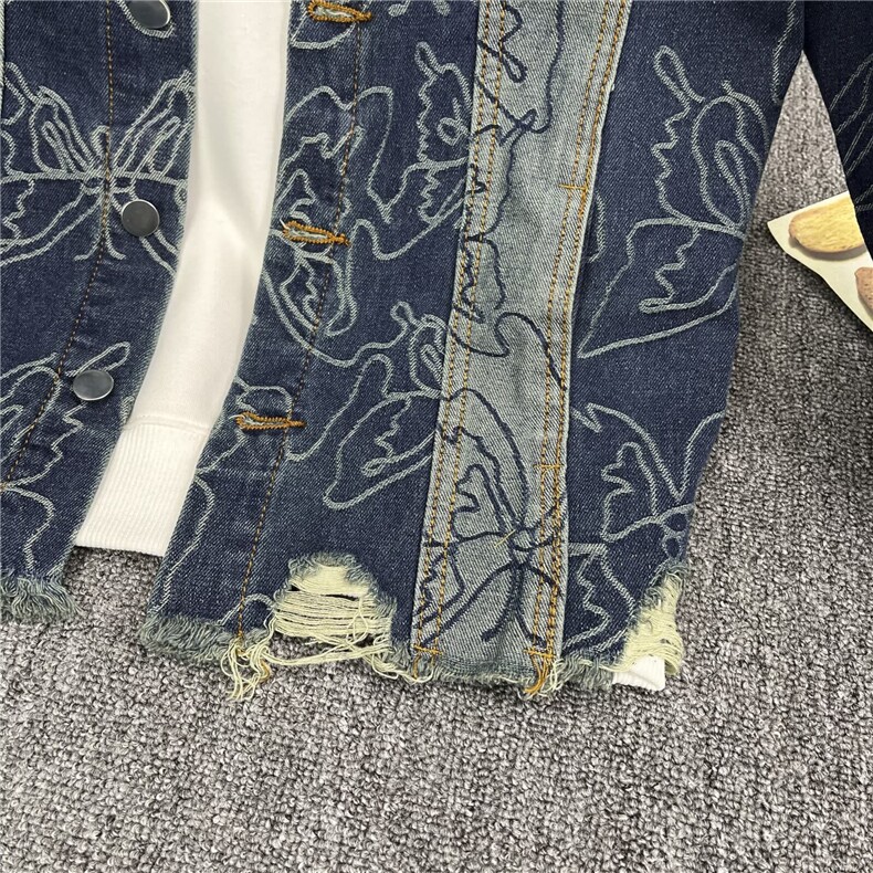 高级感痞帅潮牌时尚蝴蝶提花牛仔外套男士春秋款美式宽松225/P68,男装夹克,星座506B