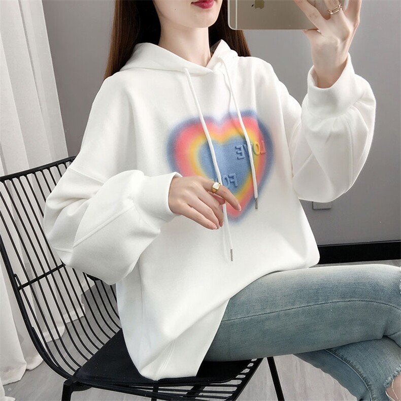 聚酯纤维25棉秋季新款凹凸爱心连帽薄款卫衣女,女装卫衣/绒衫,潮品会
