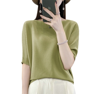 夏季高级感冰丝蝙蝠衫女2025宽松显瘦一字领半袖T恤上衣垂感小衫图片