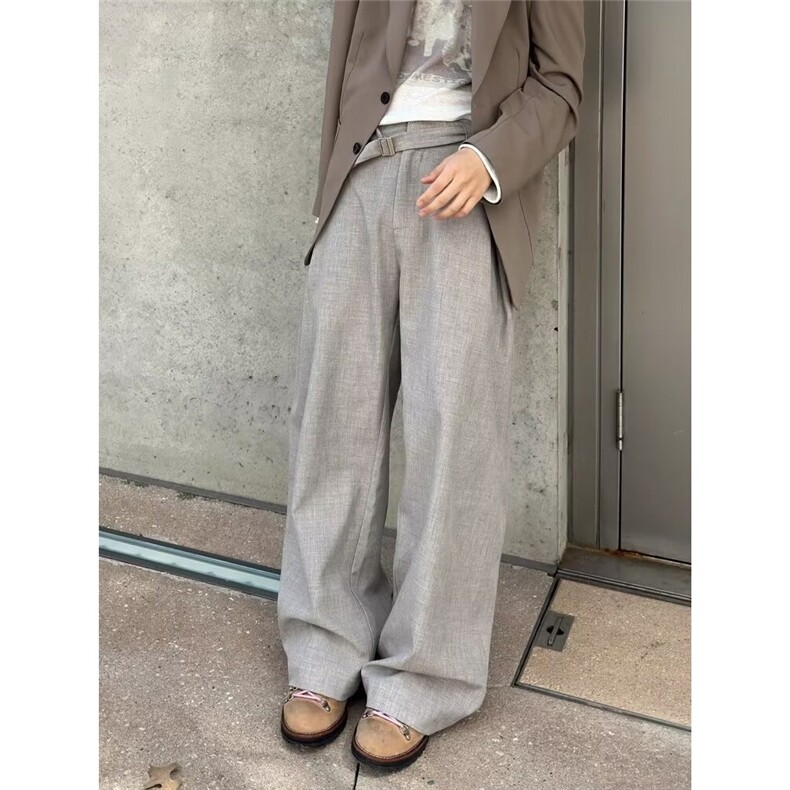 灰色阔腿卫裤女春秋2025新款高腰直筒垂感慵懒抽绳宽松休闲运动裤,男装休闲裤,星座506A