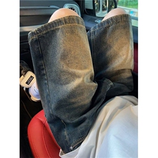 水洗做旧牛仔短裤男夏季宽松vibe复古潮牌休闲高街青少年五分裤子，男装牛仔裤，星座506A