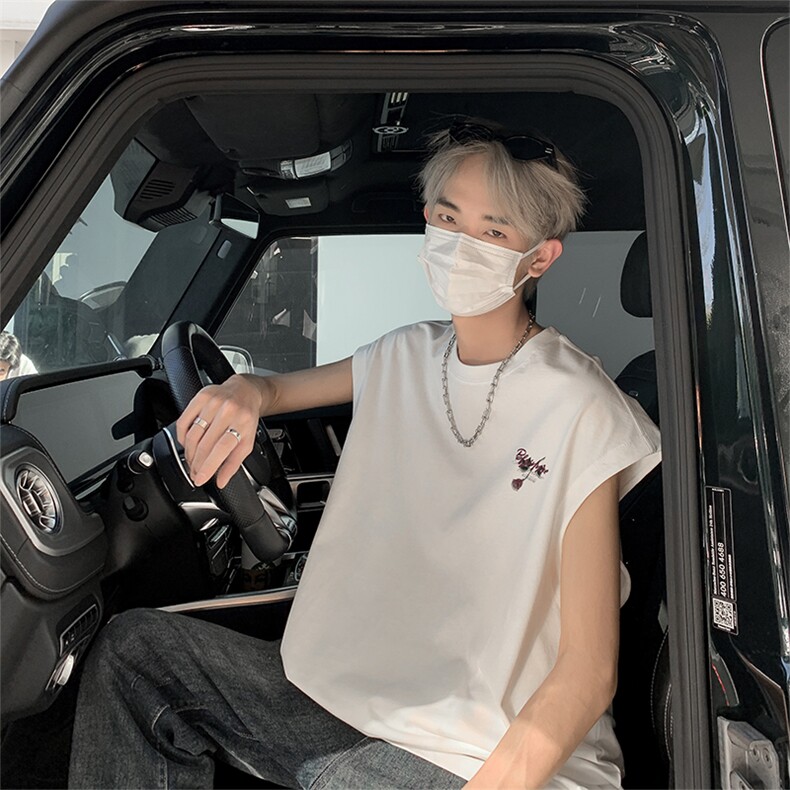 字母玫瑰直播抖音得物品质纯棉重磅250克无袖背心T恤T2507P26控39，男装背心/马甲，电商C408-1(原B339-1)