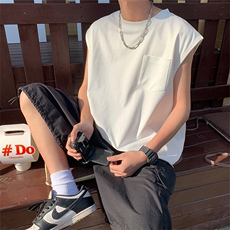 X5016-TP35控价48夏季新款拼接背心无袖T恤男生宽松潮流坎肩，男装T恤，电商A102-1