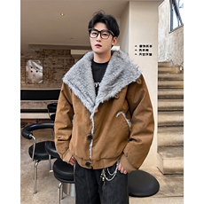 座山雕交襟扣高立领翻领皮棉衣仿水貂毛游牧加棉外套987P128，男装棉衣，电商A458A