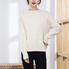羊毛圆领绞花女士短款毛衣女秋冬新品，女装羊毛衫，飞艺羊绒