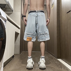 渐变风格复古做旧水洗牛仔裤高街夏季亲肤五分短裤DK836-特批35，男装牛仔裤，星座718-1