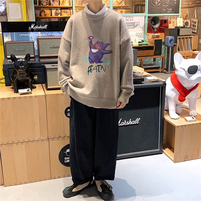 1港风圆领中性情侣潮流大码M-5XL印花加厚毛衣男7633P48加绒P55,男装针织衫/毛衣,星座226-2