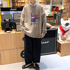 1港风圆领中性情侣潮流大码M-5XL印花加厚毛衣男7633P48加绒P55，男装针织衫/毛衣，星座226-2